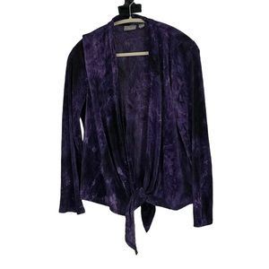 Chico’s Travelers Size 1 (Regular Size 8) Purple Ribbed Tie Front Tie-Dye Blouse